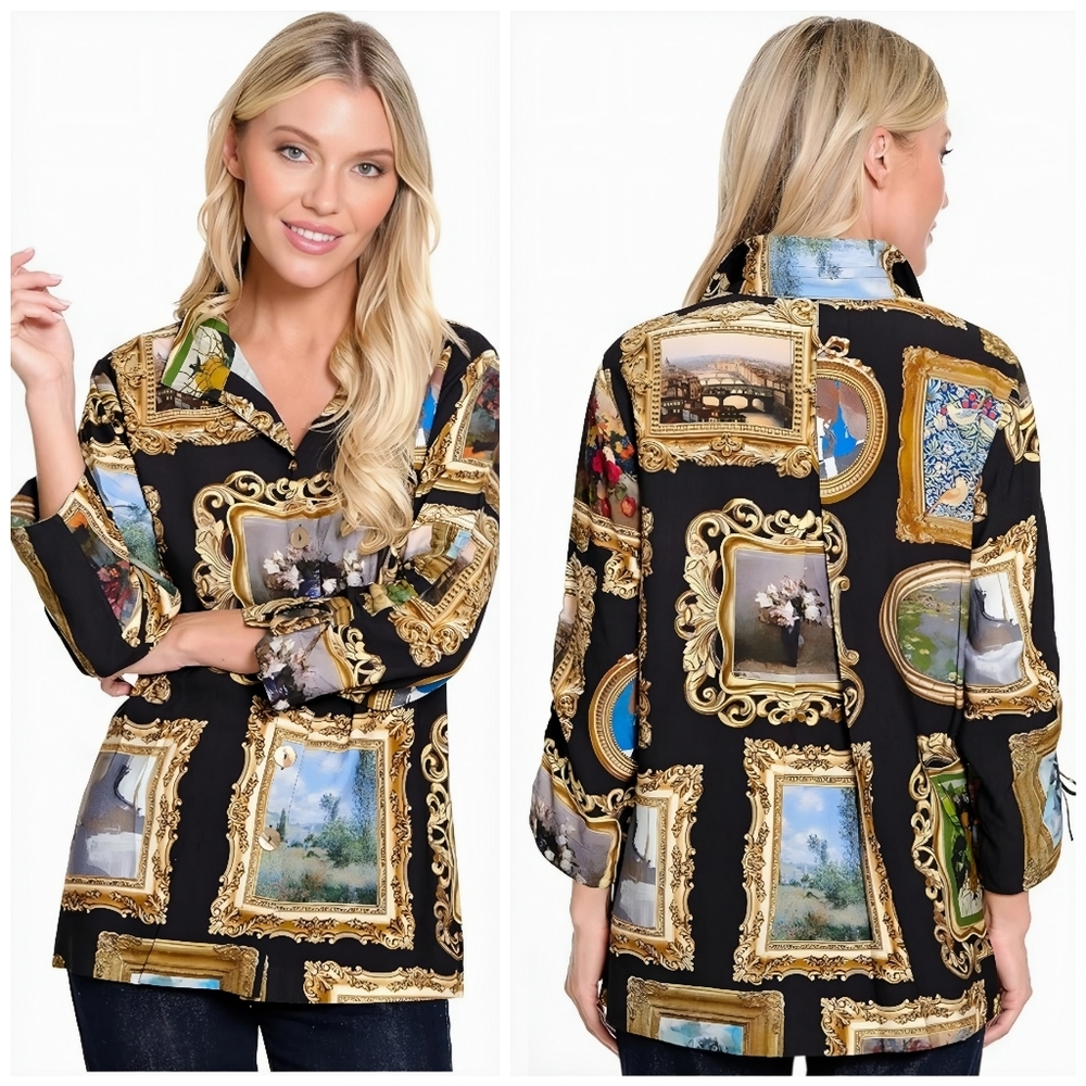 NWT John Mark Painting Frame Black Gold Top, 1X
